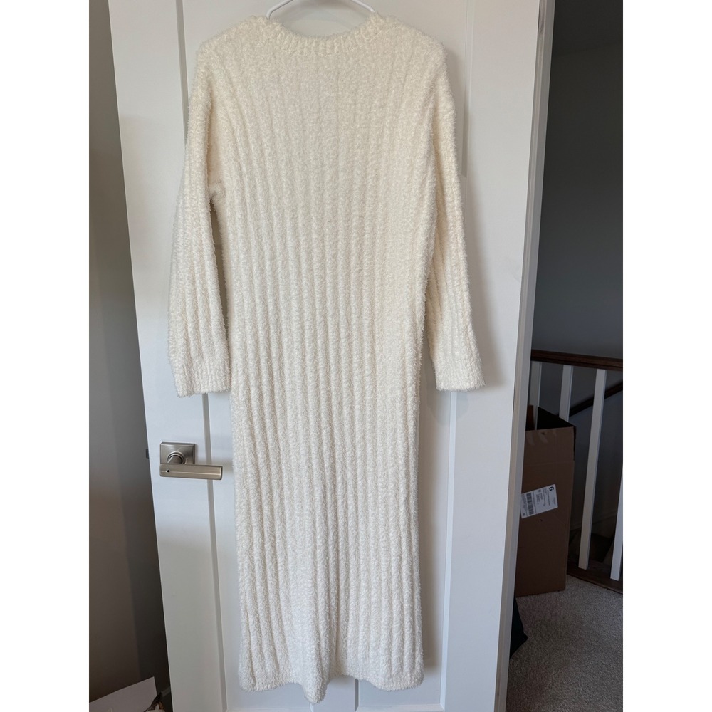 Lou & Grey Women Medium Cream Fuzzy Ribbed Eyelash Knit Midi Sweater Dress NEW - Picture 5 of 7